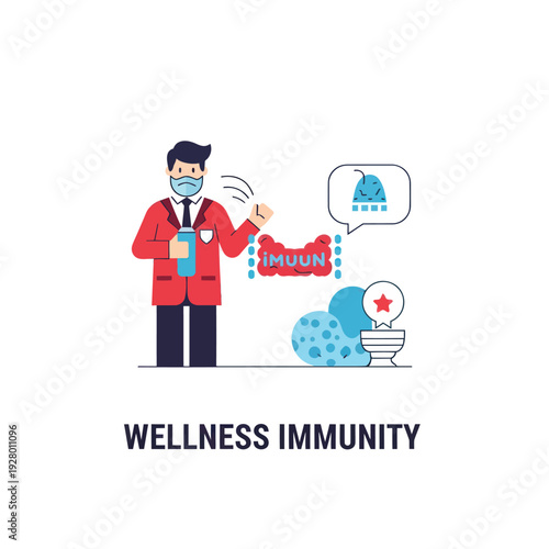 Masked man spraying for wellness and immunity protection