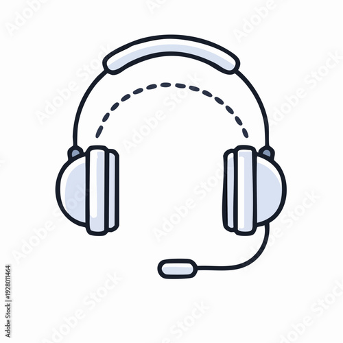 A simple line drawing of a headset with a microphone against a clean white background.