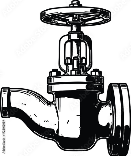Industrial valve illustration showcasing mechanical components and piping system