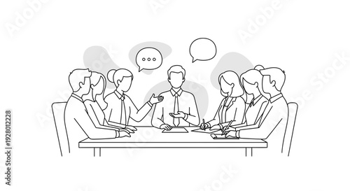 Business People Discussing Ideas in Meeting Around Conference Table with teamwork and collaboration and office work in discussion planning for strategy