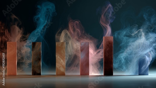 Wallpaper Mural Abstract Copper Metal Bars with Colorful Smoke on Dark Background Torontodigital.ca