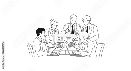 Business People Meeting Around Conference Table with Laptops and Papers in Modern Office with teamwork and collaboration and discussion in strategy planning for corporate