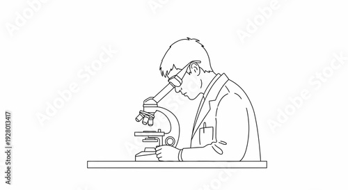 Scientist Examining Sample Under Microscope in Laboratory Setting with lab coat and goggles and research in science biology for chemistry
