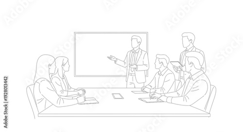 Business Team Meeting Presentation in Office Conference Room with whiteboard and discussion and collaboration in teamwork strategy for planning