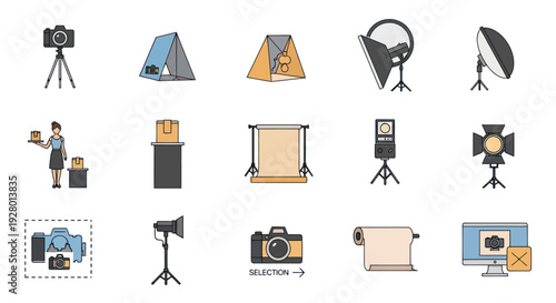 Collection of Photography and Studio Equipment Icons.