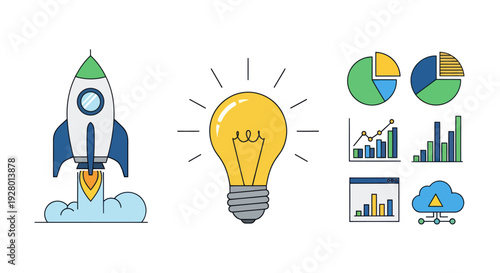 Illuminated Yellow Lightbulb with Radiating Lines Idea Concept.