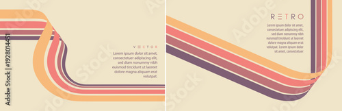 A retro 1970s-style background. Colored lines. Abstract, dynamic curved ribbons. Stripes. Graphic design. Vector illustration for brochure, poster, cover, card, presentation, flyer or banner.