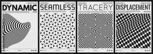 Geometric art. Wavy dotted background. Optical illusion. Black and white cover design template. 3d vector illustration for brochure, magazine, poster, presentation, flyer, diary, notebook or notepad.