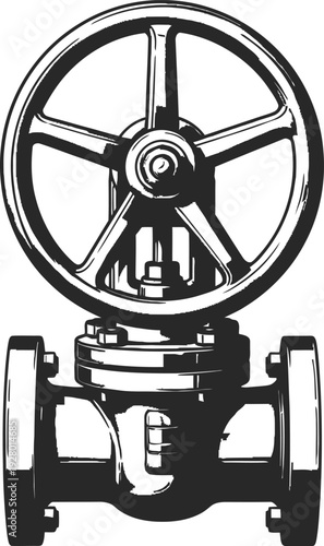 Industrial Valve with Wheel Control Mechanism Illustration