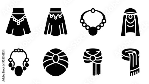 black silhouette set of traditional turban necklaces and scarves hand drawn icons collection fashion accessories