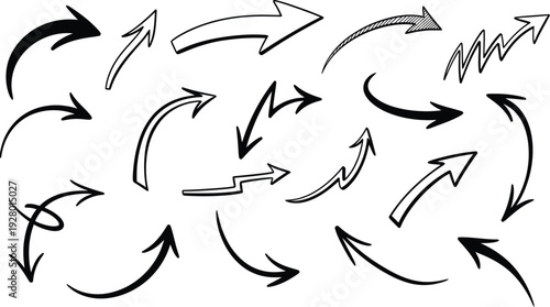 Various hand-drawn arrows pointing in different directions, illustrating multiple movements and directions in a simple illustration
