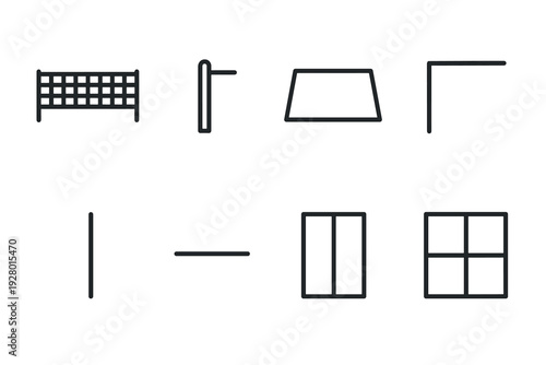 minimalist hand drawn badminton net post court line shuttlecock racket vector icons set