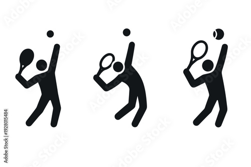 set of hand drawn tennis player silhouettes serving ball collection