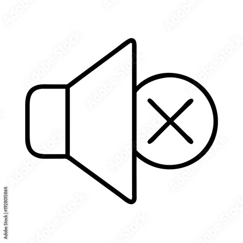 Mute silent volume line icon with cross symbol for audio off and quiet notifications