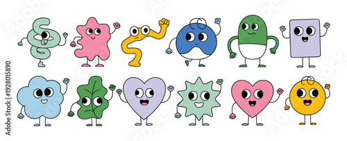 Cute Cartoon Characters With Waving Hands funny happy