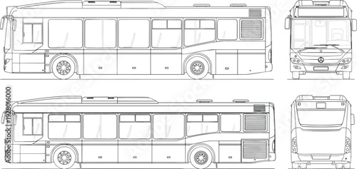 city bus outline vector illustration public transport vehicle blueprint side front rear view urban transit design isolated line drawing