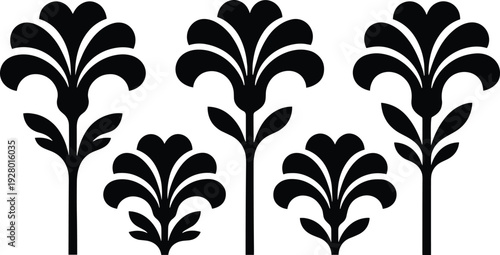 Floral ornament silhouettes set with decorative vintage flowers vector illustration isolated on white background for pattern design