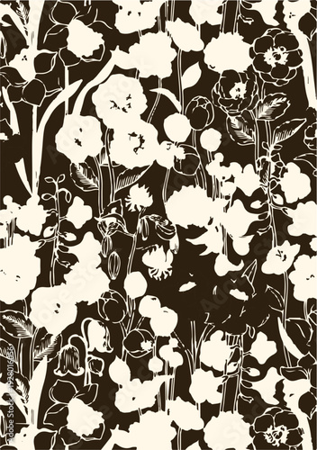 botanic seamless pattern with exotic flowers and leaves, hand drawn background. floral pattern. Tile with tropical leaf