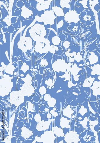 botanic seamless pattern with exotic flowers and leaves, hand drawn background. floral pattern. Tile with tropical leaf