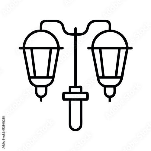 Classic Vintage Double Street Lamp Icon for City Park Lighting and Urban Exterior Architecture