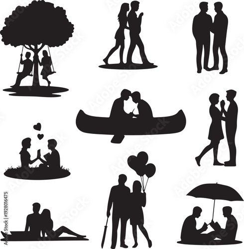 People and Family Silhouette Collection Vector Bundle – Outdoor Activities, Love, Fitness and Lifestyle Scenes
