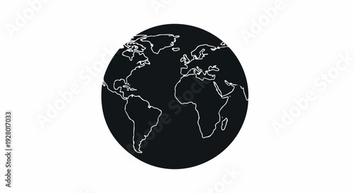 Simple illustration of a black globe with white outlines of continents on a plain white background.