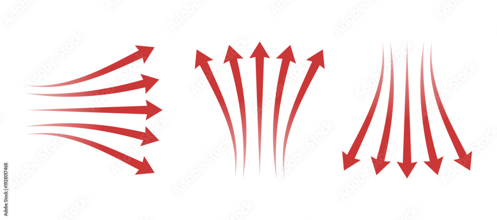 Obraz premium Curved arrow set. Dynamic direction and flow arrows collection. Movement indicator shapes for infographic, presentation and design layout