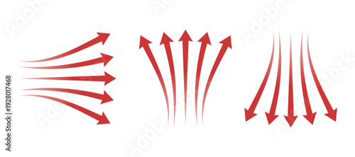 Curved arrow set. Dynamic direction and flow arrows collection. Movement indicator shapes for infographic, presentation and design layout