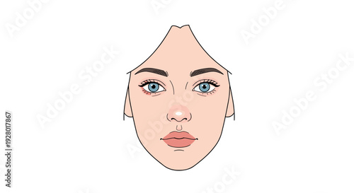young woman face with blue eyes and natural makeup hand drawn illustration