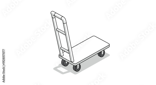 hand drawn isometric flatbed hand truck trolley with wheels and handle