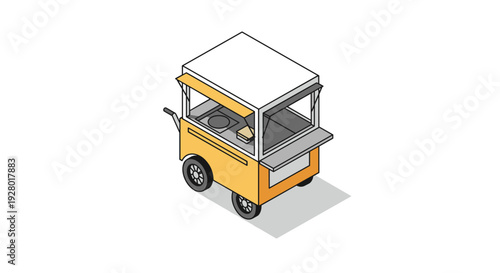 isometric food cart with yellow body and serving window street vendor illustration