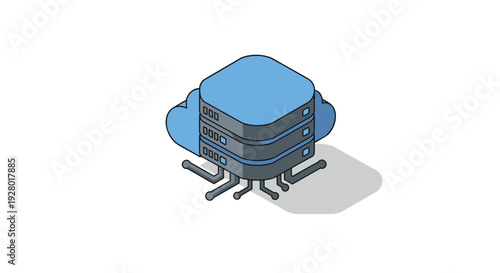 isometric server racks connected to cloud storage with digital network cables modern technology illustration