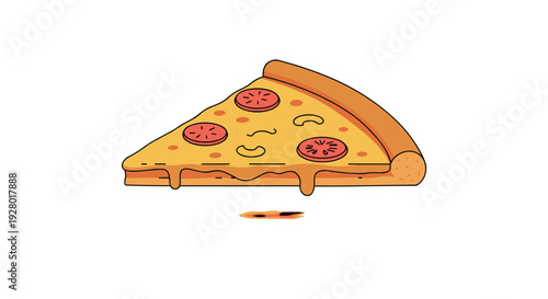 single slice of pizza with melted cheese pepperoni and mushrooms in hand drawn style