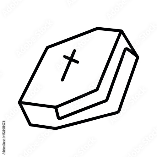 Outline drawing of a coffin with a cross, symbolizing death, funeral, or finality