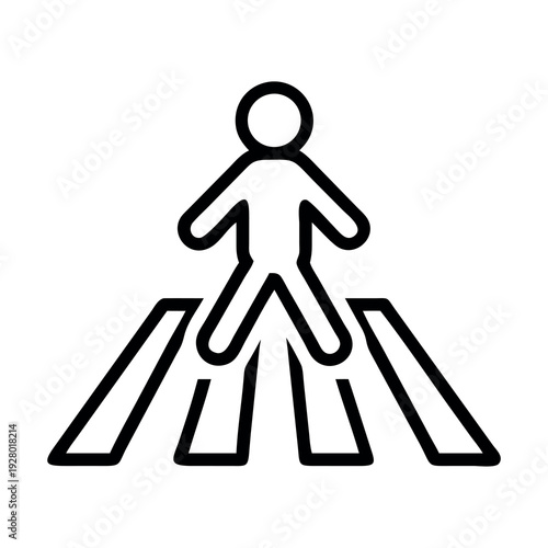 Pedestrian Crossing a Zebra Crosswalk - Urban Street Safety and Traffic Rules Line Art Icon