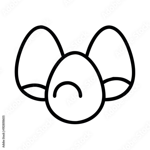 Outline Icon of Three Eggs, with One Featuring a Crack or Sad Expression, Representing Food, Breakfast, and Fragility.