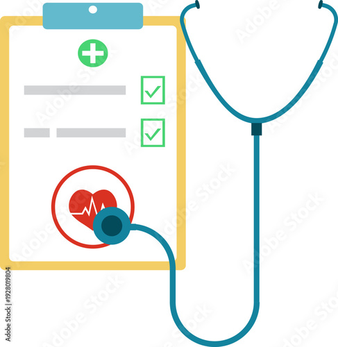 Heart checkup, medical heart checkup concept. Heart under protection. Vector, cartoon illustration, poster, postcard. Vector