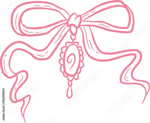 Bow With Pendant Line Art