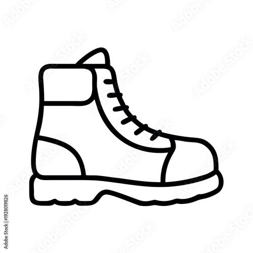Hiking and work boot icon, outdoor adventure and safety footwear line art