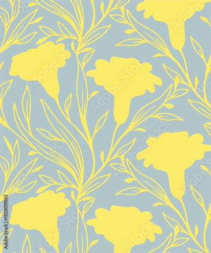 botanic seamless pattern with exotic flowers and leaves, hand drawn background. floral pattern. Tile with tropical leaf