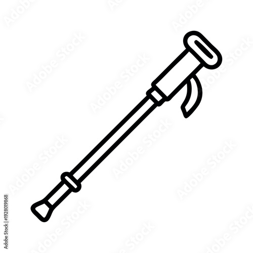 Hiking trekking pole icon, outdoor gear and walking stick line art symbol
