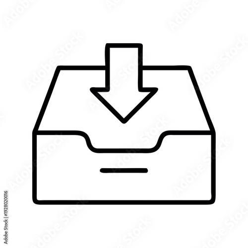 Download to Inbox Folder Outline Icon for Digital Files, Email Management, and Receiving Data