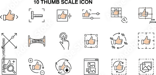Collection of icons representing scaling resizing and adjustment of thumb icons thumb up icon scale icon