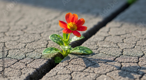 Wallpaper Mural Red flower bravely thrives in concrete crack today Torontodigital.ca