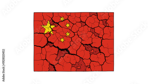 cracked earth texture with china flag design hand drawn political concept illustration
