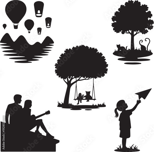 People and Family Silhouette Collection Vector Bundle – Outdoor Activities, Love, Fitness and Lifestyle Scenes