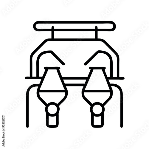 Minimalist line art icon of dual chemical flasks or scientific laboratory equipment