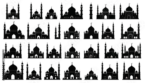 Collection of Mosque Silhouettes and Islamic Architecture.