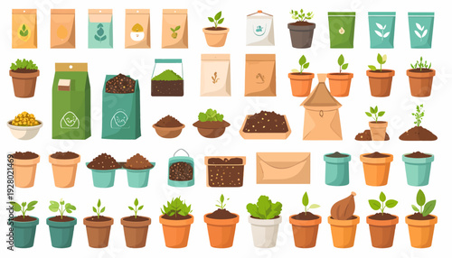 Collection of Potted Plants and Gardening Supplies.