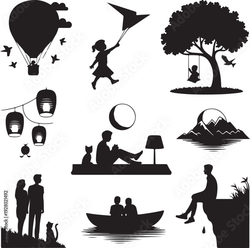 People and Family Silhouette Collection Vector Bundle – Outdoor Activities, Love, Fitness and Lifestyle Scenes